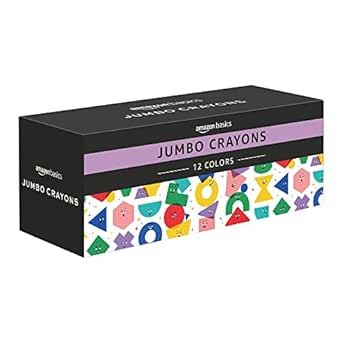 Amazon Basics Jumbo Crayons for Toddlers, 12 Count, Multicolor