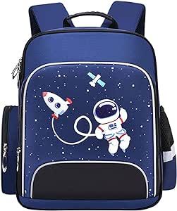 Kids Backpack, Cute Space Astronaut Cartoon School Backpack for Boys, Waterproof Backpack & Laptop Backpack with Adjustable Strap and Bottle Side Pockets, Perfect Size Kawaii Bookbag for School Travel