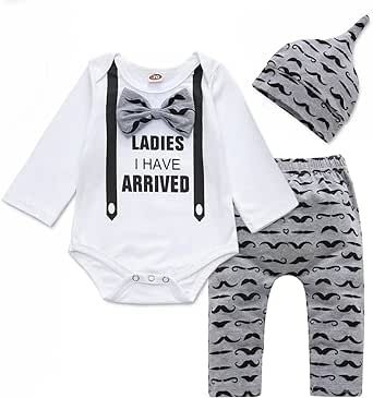 Baby Boy Clothes Newborn Outfits Infant Cute Hipster Romper + Long Pants + Hat 3 Pieces