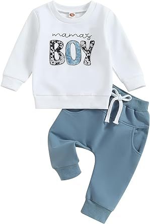 FOCUSNORM Toddler Baby Boy Outfits Newborn Infant Fall Winter Clothes Letters Sweatshirt Tops Elastic Waist Sweatpants Sets