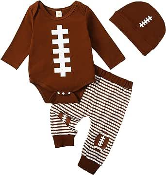 Kaipiclos Newborn Infant Baby Boys Outfits Three Piece Romper Bodysuit Long Pants Little Man Beanie Fall Winter Clothes Set