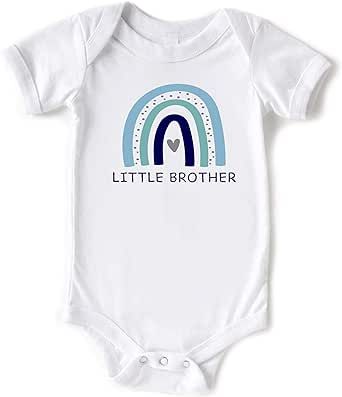 Little Spunkies Little Brother/Blue Rainbow Cute Baby Boy Short Sleeve Bodysuit