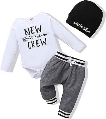 Renotemy Newborn Infant Baby Boy Clothes Outfits New to The Crew Outfits Long Pants Toddler Baby Boy Clothes Set