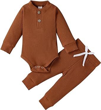 Ledy Champswiin Winter Newborn Baby Boy Girl Clothes Set Ribbed Outfits Unisex Infant Solid Long Sleeve Tops Pants 2PCS
