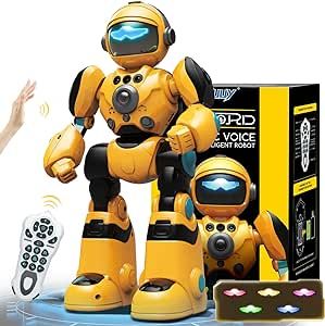 FUUY Robot Toys for Kids 5-7 with Record Voice & Gesture Sensing Control, Toys for Boys Programmable Music Dancing Functions Cool Yellow Warrior Birthday Gift for Toddler Age 3 4-6 Year Old