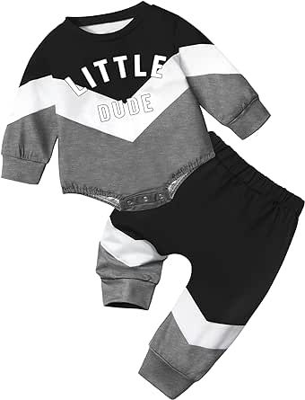 CRISONE Baby Boy Clothes Color Block Oversized Sweatshirt Romper + Pants Fall Winter Infant Baby Outfits Sets