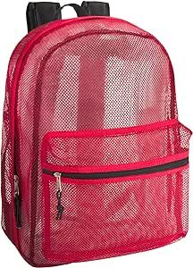 Transparent Mesh Backpacks for School Kids, Beach, Travel - Mesh See Through Backpack with Padded Straps (Red) Large