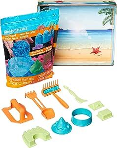 Amazon Basics 3lbs Moldable Sensory Play Sand with Castle Molds and Tool Set, for Kids Ages 3 and Up, Blue Color