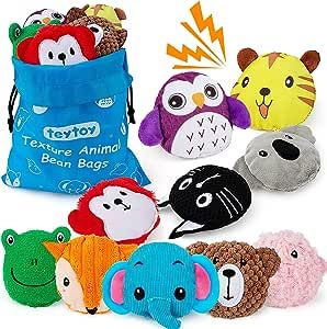 Sensory Bean Bag for Kids 10 Pack,Texture Sensory Beanbags,Sensory Toys for Autism,Animal Sensory Bean Bags with Storage Bag,Sensory Toys for Preschoolers, Fine Motor & Sensory Play for Boys and Girls