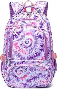 BLUEFAIRY Kids Backpack for Girls Elementary Primary Middle School Bags for Teens Childs Tie Dye Bookbags Cute Durable Travel Gifts Morrales Mochilas para Ninas de 4 5 6 7 8 9 Nnos 17 Inch (Purple)