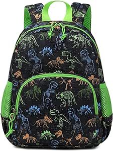 Ryushoyo Cute Toddler Backpack Kids Preschool Bag Skeleton Dinosaurs Mini Travel Bag for Baby Boy Child Daycare Nursery with Chest Strap for 1-6 Years Green Black