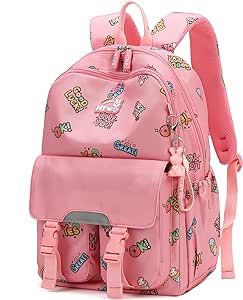 HTWO Backpacks For Girls Passed CPSC Kids Backpack Cartoon Bookbag Suitable For 6-8 Years Old With Pendant (Pink)