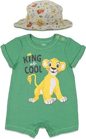 Disney Lion King Mickey Mouse Winnie the Pooh Jack Skellington Lilo & Stitch Baby Romper & Bucket Sun Hat Newborn to Infant