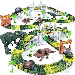 Dinosaur Toys,Create A Dinosaur World Road Race,Flexible Track Playset and 2 pcs Cool Dinosaur car for 3 4 5 6 Year & Up Old boy Girls Best Gift