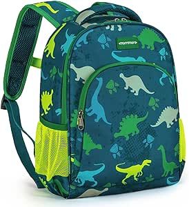 mommore Small Backpack for Kids, Dinosaur Toddler Boys Backpack Kindergarten Bookbag for Students Preschool Backpack for Children with Chest Strap Water Resistant, green