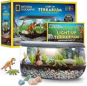 NATIONAL GEOGRAPHIC Light Up Terrarium Kit for Kids - Dinosaur Terrarium Kit for Kids, Build a Dinosaur Habitat with Real Plants & Fossils, Science Kit, Dinosaur Toys for Kids (Amazon Exclusive)
