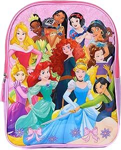 Disney 15" Backpack Girls Princess Belle Ariel Jasmine Tiana Mulan Rapunzel Pink