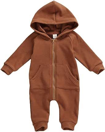 FYBITBO Infant Baby Boys Girls Clothing Zipper Hooded Jumpsuit Romper Long Sleeve Onesie Outfit Fall Winter Warm Clothes