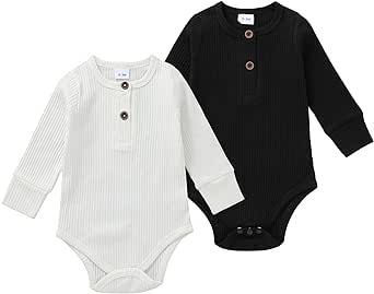 Lala Bear Baby Girl Boy 2 Pack Solid Long Sleeve Romper Bodysuit Clothes