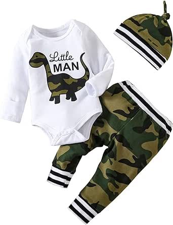 Newborn Baby Boy Clothes Sets Long Sleeve Infant Baby Boy Outfits Clothes Romper Camo Long Pants Hat Baby Boy Gifts Outfits