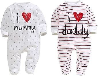 AOMOMO Unisex-Baby Clothes Newborn Twins I Love Mummy I Love Daddy Bodysuit Twins 2 Pack