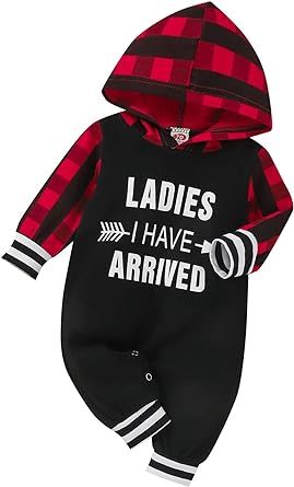 Tikoubabe Baby Boy Clothes Fall Winter Outfits Infant Long Sleeve Hoddie Romper Ladies I Have Arrived Printed 0 to 12 Months