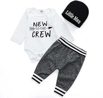 Tepuce Baby Boy Clothes Cute Infant Outfits Letter Print Bodysuit Long Sleeve Romper + Pants + Hat Clothing Set 3PCS