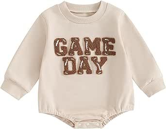 YINGISFITM Baby Girl Boy Football Outfit Game Day Sweatshirt Romper Long Sleeve Shirt Onesie Fall Winter Clothes