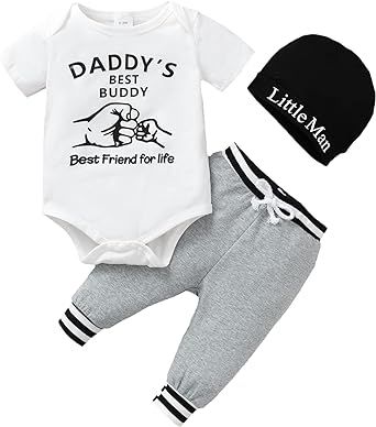 OPAWO Newborn Baby Boy Clothes 3pcs Cute Coming Home Outfit for Baby Boy Gift Infant Summer Bodysuit Romper Pants…