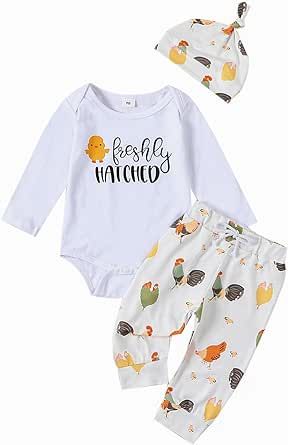 Newborn Baby Girl Boy Clothes Freshly Hatched Bodysuit Onesie Farm Chick Long Pant Hat Cute Coming Home Outfit 0-18M