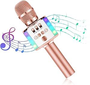 Ecokra Karaoke Microphone for Kids, Wireless Handheld Microphones Bluetooth Speaker Player Cordless Mic for Singing Party Home KTV Machine Gifts Toys for 5 6 7 8 9 Year Old Girls Boys Kids