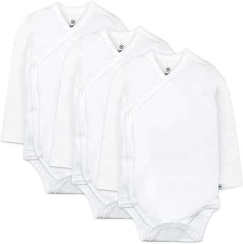 HonestBaby 3-Pack Long Sleeve Side-Snap Kimono Bodysuits Newborn Infant Boys, Girls, Unisex Baby 100% Organic Cotton