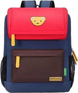 Willikiva Cute Bear Kids School Backpack for Children Elementary School Bags Girls Boys Bookbags (Red/Coffee/Royalblue, Medium)