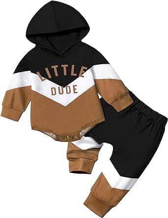 AGAPENG Baby Boy Clothes Color Block Oversized Hoodie Sweatshirt Onesie Romper Long Pants Sweatsuit Fall Winter Outfits Set
