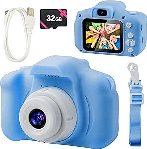 Kids Camera for Boys and Girls - BELLOCHIDDO Toddler Camera for Kids Toy Gift, Children Camera Christmas Birthday Gifts for Age 3-8 with 32GB SD Card, Selfie Camera Recorder 1080P IPS 2 Inch(Blue)