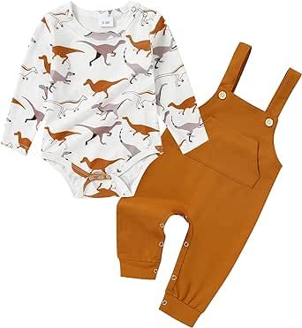 ZOEREA Newborn Baby Boy Clothes, 0 3 6 12 18 Month Infant Boy Overalls Outfits Bodysuit Fall/Winter Stripe+ Bib Romper Pants