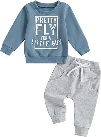 Lucikamy Toddler Baby Boy Fall Clothes Long Sleeve Letter Print Crewneck Sweatshirt + Jogger Pant Infant Boys Winter Outfits