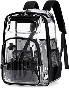 PIG PIG GIRL Clear Backpack Heavy Duty TPU,See Through School Backpack Stadium Approved,Quick Security Check See Through Backpack Transparent Bookbag, Black