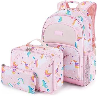 mommore Kids Backpack Set, Lightweight School Backpack for Kids Elementary Bookbag for Students with Chest Strap,3pcs