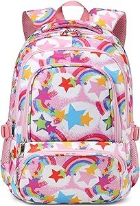 BLUEFAIRY Rainbow Backpack for Girls Kids Elementary School Bags for Kindergarten Childs Star Cute Bookbags Primary Lightweight Lovely Gift Mochilas Escolares Para Ninas De 4 5 6 7 8 Anos (Pink)