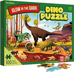 Glow in The Dark 100 Piece Dinosaur Puzzle for Kids - Dinosaurs Jigsaw Puzzles Toys for Boys & Girls Ages 4-8 - Christmas Birthday Gifts for Age 3 4 5 6 7 8 Year Old Toddler Boy Girl Gift - Dino Toys
