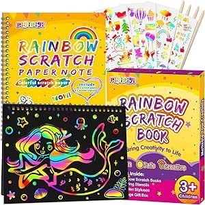 pigipigi Rainbow Scratch Paper for Kids - 2 Pack Scratch Off Notebooks Arts Crafts Supplies Kits Drawing Paper Black Magic Sheets Scratch Pad Activity Toy for Girls Boys Christmas Birthday Gift