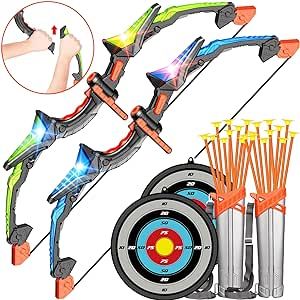 Bigdream Detachable Kids Bow and Arrow Toy, LED Light Up Archery Toys with Suction Cups Arrows, Outdoor Indoor Shooting Games Toys for 3 4 5 6 7 8 9 10 11 12 Year Old Boys Grils Birthday Gifts
