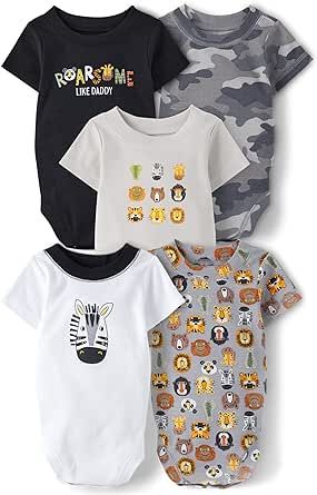 The Children's Place Baby-Boys Short Sleeve 100% Cotton Bodysuits 5 Pack