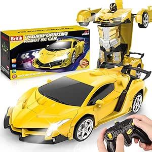 Britik Transform Remote Control Car - RC Cars, One-Button Transforming, 360° Rotation Drifting, 2.4Ghz 1:18 Scale, Gift Kids Aged 4-6 Year Old Boys/Girls