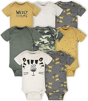 Gerber Baby 8-Pack Short Sleeve Onesies Bodysuits, Tiger Green, 0-3 Months