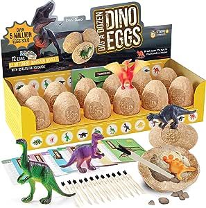 Dig a Dozen Dino Eggs Kit - Break Open 12 Unique Dinosaur Eggs and Discover 12 Cute Dinosaurs - Easter Archaeology Science STEM Gift (Dinosaurs)